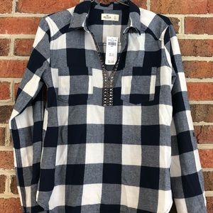 Hollister quarter sleeve beaded Flannel